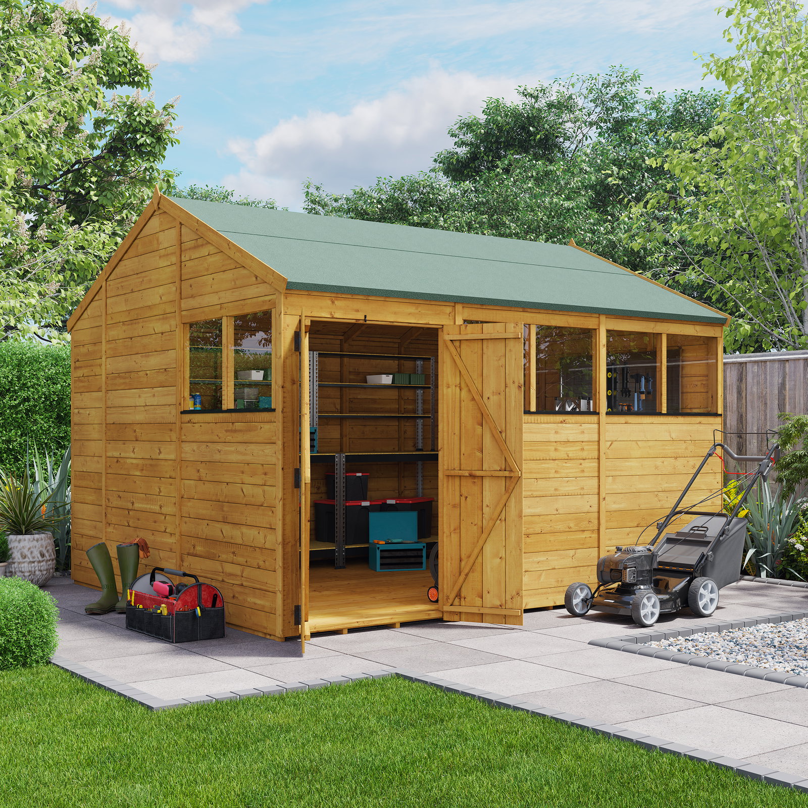 12x10 BillyOh Expert Wooden Reverse Apex Workshop Shed with Windows - DIY Shed Kit