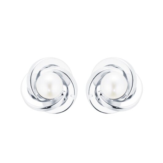 9ct White Gold and Pearl Knot Stud Earrings