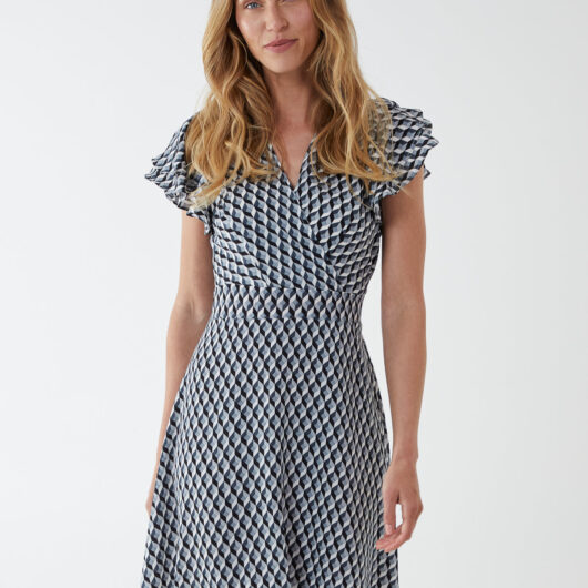 Geo Print Wrap Dress - 10 / BLACK PATTERN