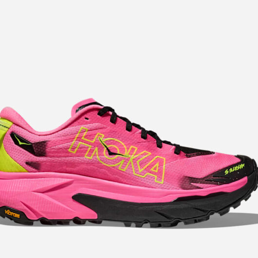 HOKA Men's Mafate 5 Trail Shoes in Neon Rose/Black, Size 9.5