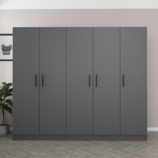 Kale H210cm Wooden Wardrobe with 5 Doors in Anthracite