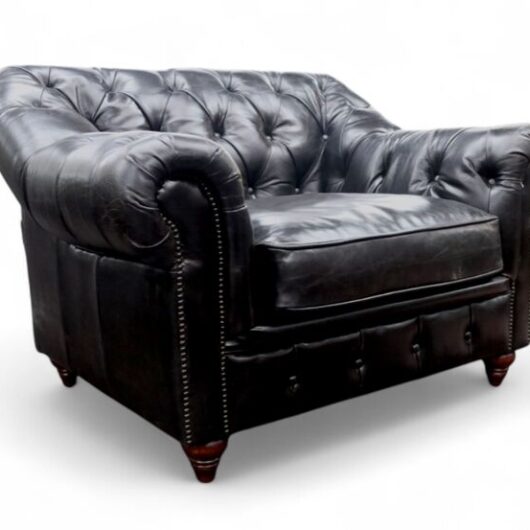 Wellington Chesterfield Vintage Black Distressed Real Leather Armchair